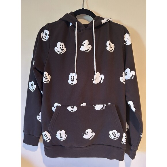 Disney Mickey Mouse Graphic Unisex Size Small Pullover Hooded Sweatshirt Black - Picture 1 of 5